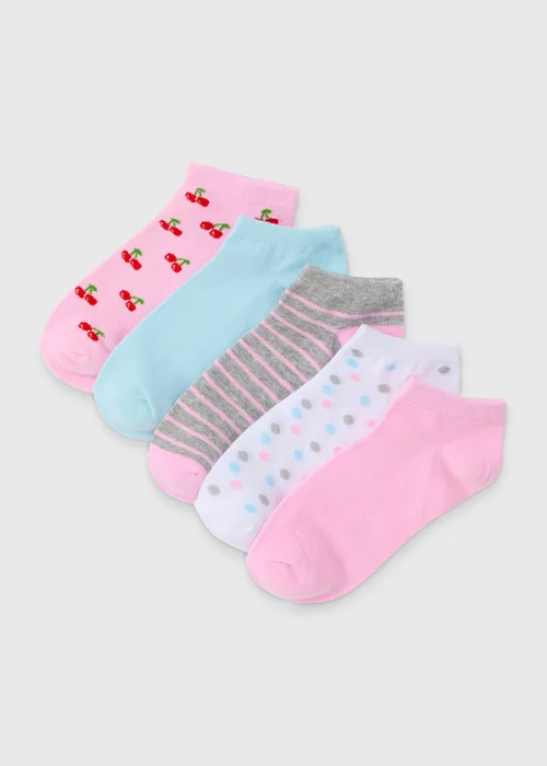5 Pack Pink Fruit Print Trainer Socks - One Size Image 1
