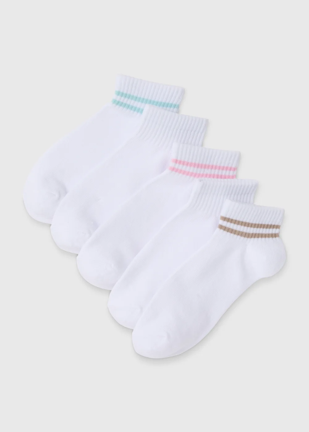 5 Pack White Multicolour Stripe Sports Socks - One Size Image 1