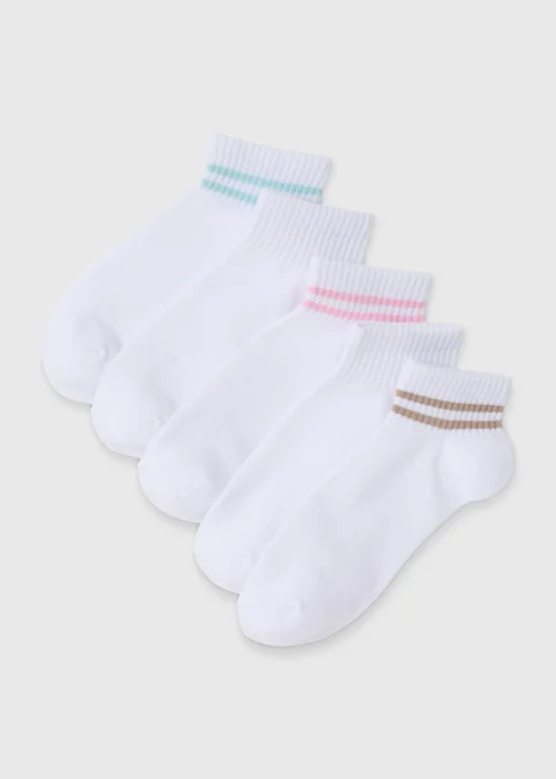 5 Pack White Multicolour Stripe Sports Socks - One Size Image 1