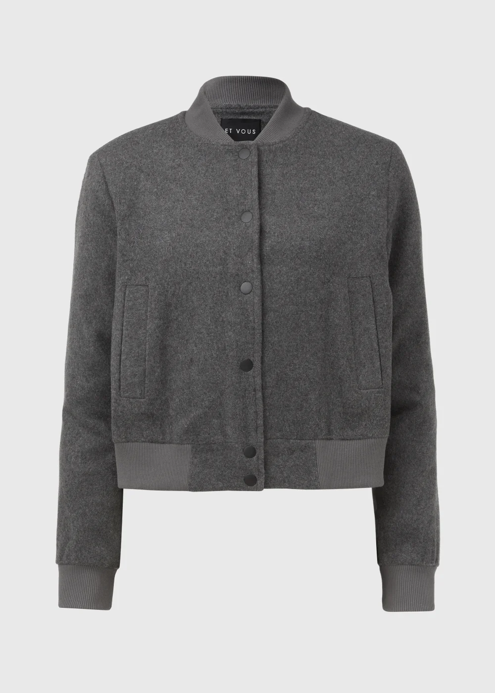Et Vous Charcoal Textured Bomber Jacket - 8 Image 5