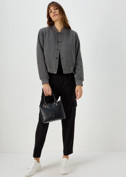 Et Vous Charcoal Textured Bomber Jacket - 8 Image 4