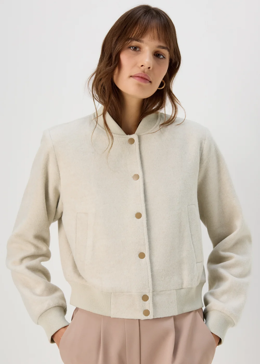 Et Vous Oatmeal Textured Bomber Jacket - 8 Image 1