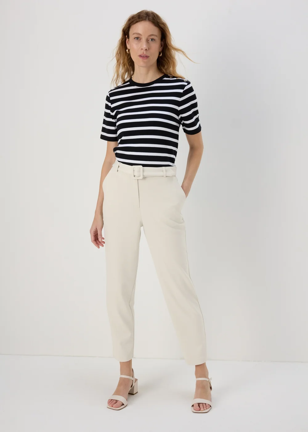 Et Vous Cream Belted Ponte Tapered Trousers - 8 Image 1
