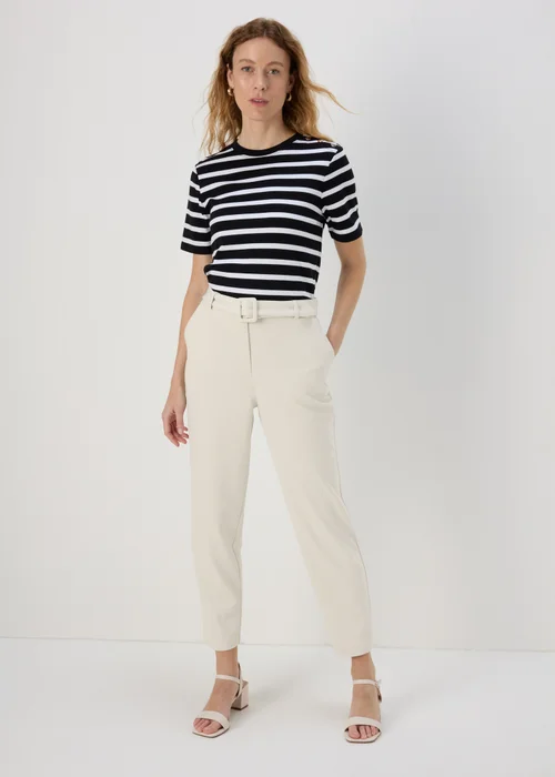 Et Vous Cream Belted Ponte Tapered Trousers - 8 Image 1
