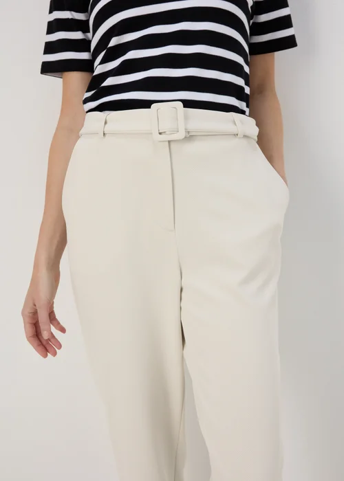 Et Vous Cream Belted Ponte Tapered Trousers - 8 Image 3