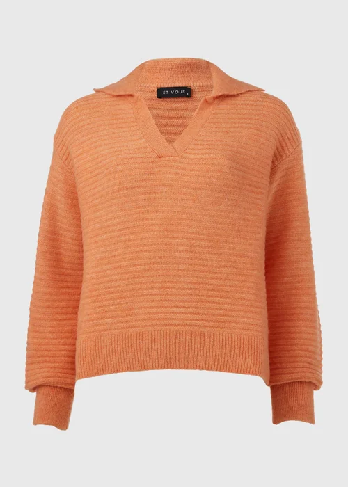 Et Vous Orange V Neck Polo Jumper - 8 Image 5