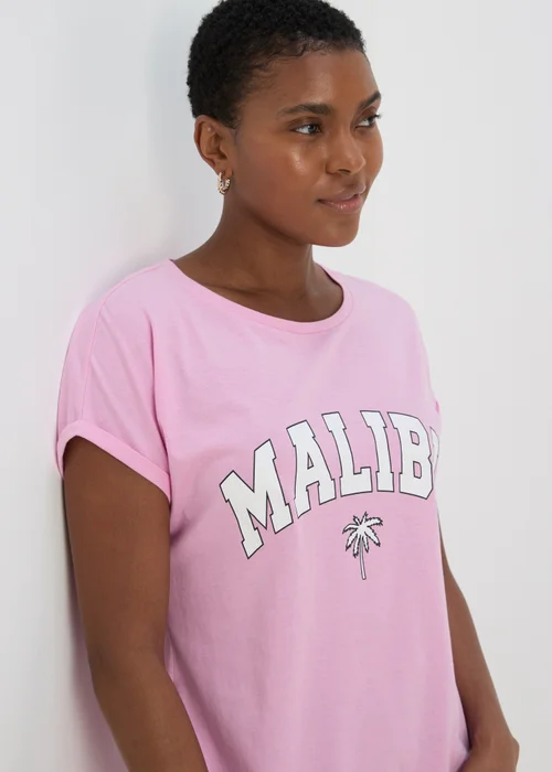 Pink Malibu Slogan T Shirt - S Image 1