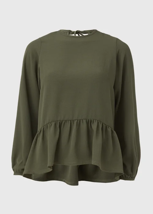 Papaya Petite Khaki Peplum Long Sleeve Blouse - Size 6 Image 5