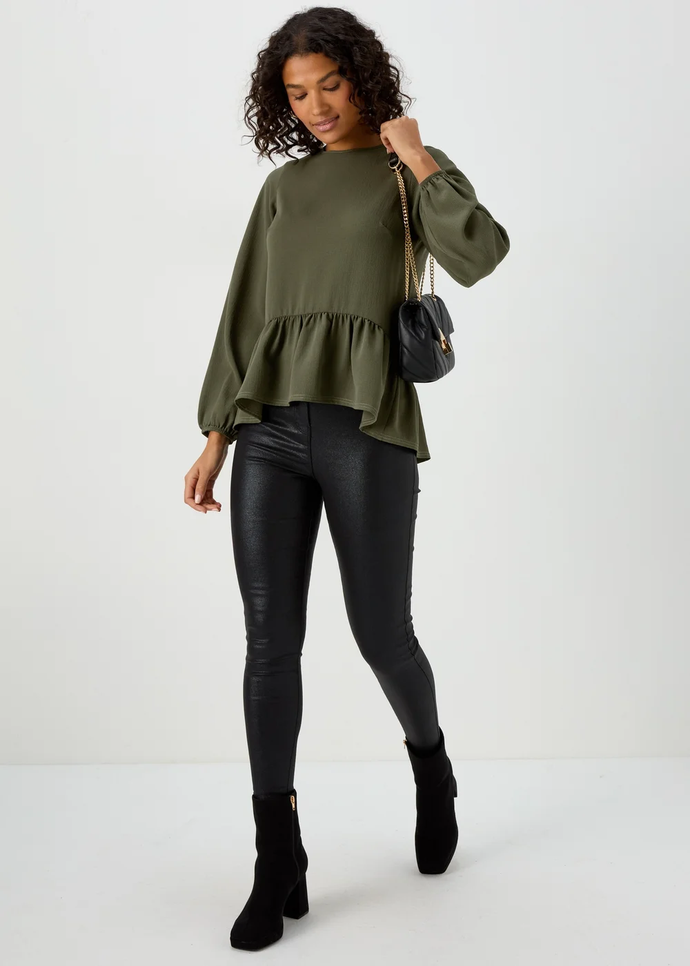 Papaya Petite Khaki Peplum Long Sleeve Blouse - Size 6 Image 4