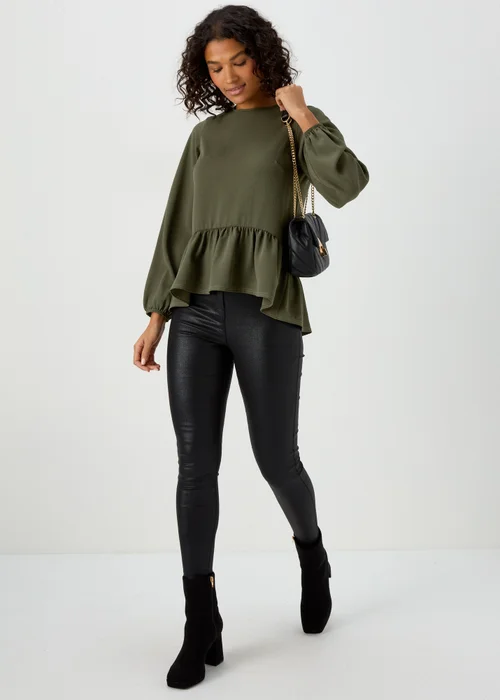 Papaya Petite Khaki Peplum Long Sleeve Blouse - Size 6 Image 4