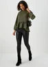 Papaya Petite Khaki Peplum Long Sleeve Blouse - Size 6 Image 4
