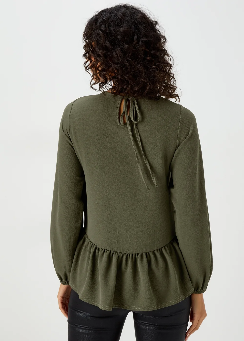 Papaya Petite Khaki Peplum Long Sleeve Blouse - Size 6 Image 2