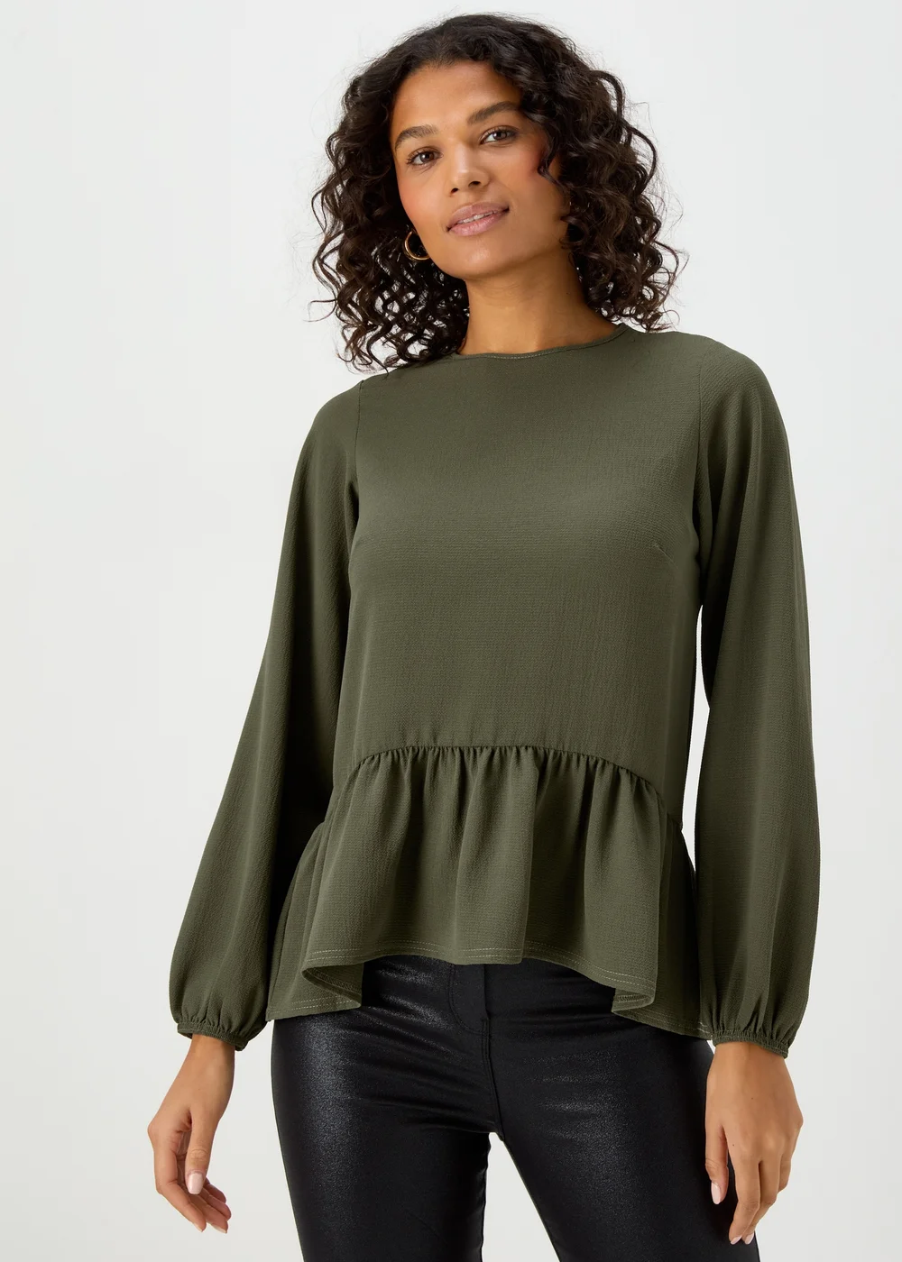 Papaya Petite Khaki Peplum Long Sleeve Blouse - Size 6 Image 1