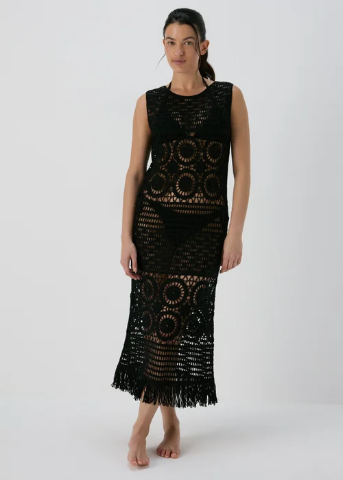 Black Crochet Midi Dress - 8 Image 3