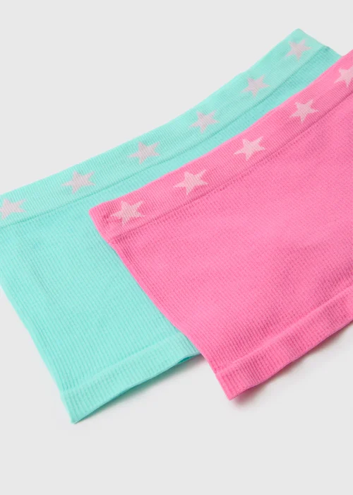 Girls 2 Pack Pink & Blue Ribbed Boxer Shorts (6-13yrs) - 6-7 Yrs Image 2
