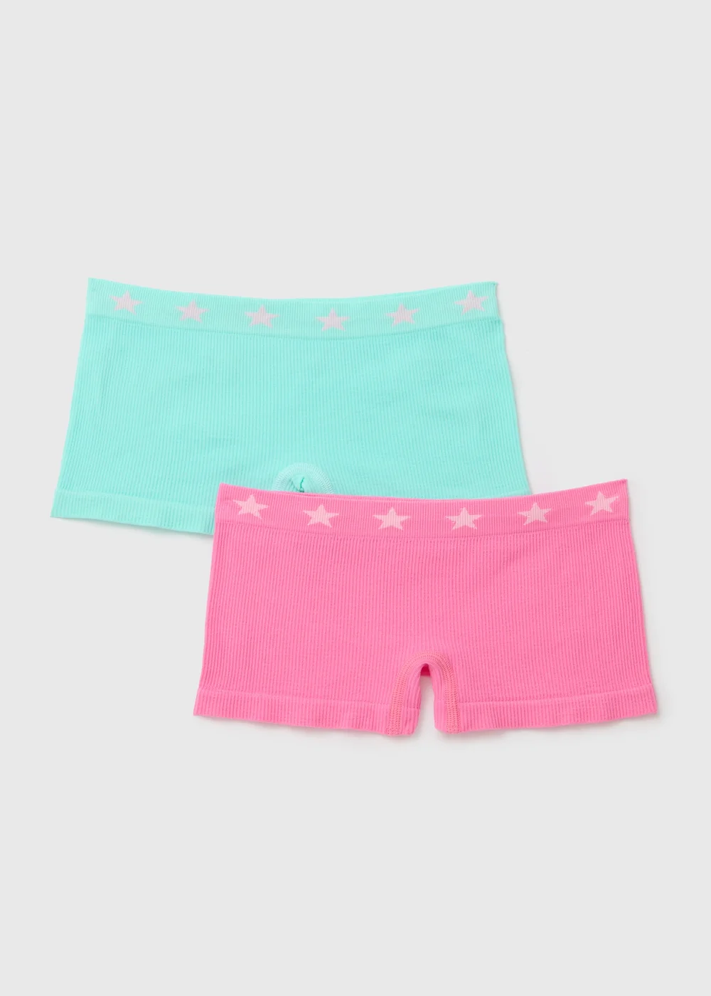 Girls 2 Pack Pink & Blue Ribbed Boxer Shorts (6-13yrs) - 6-7 Yrs Image 1