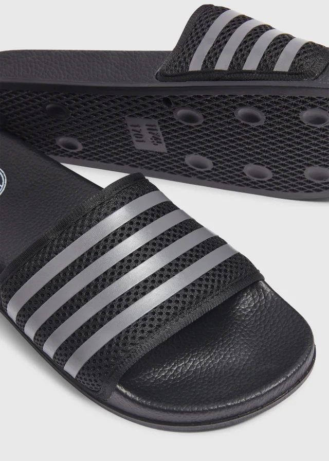 Black Mesh Stripe Comfort Sliders