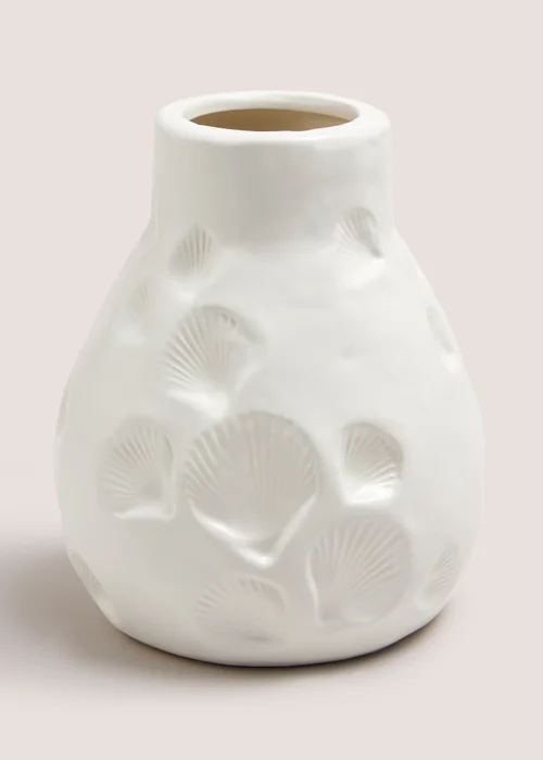 White Shell Embroidered Vase (18cm x 15.5cm x 15.5cm) Image 1