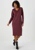 Burgundy V Neck Ribbed Midi Dress - 8 Image 1