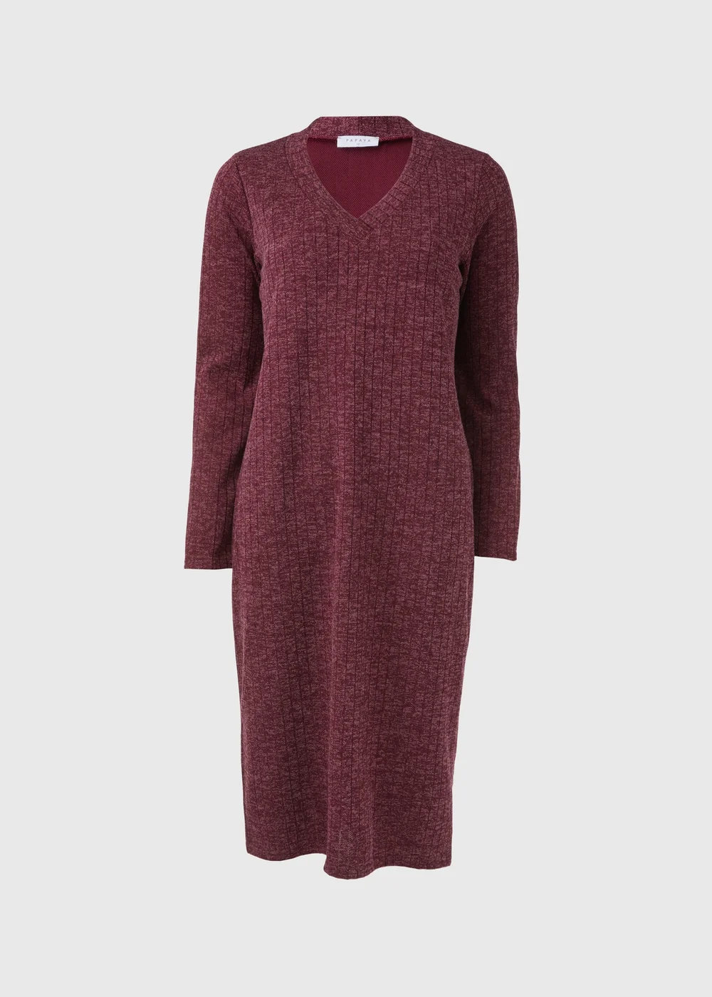 Burgundy V Neck Ribbed Midi Dress - 8 Image 5