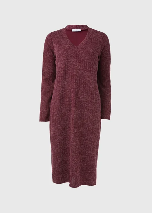 Burgundy V Neck Ribbed Midi Dress - 8 Image 5