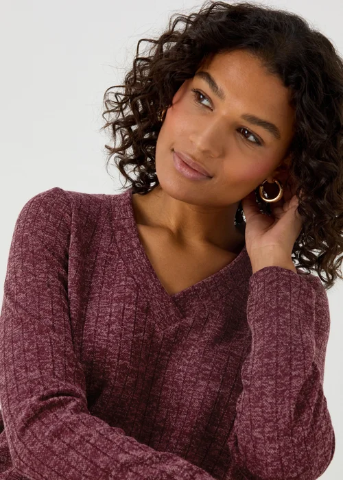 Burgundy V Neck Ribbed Midi Dress - 8 Image 3