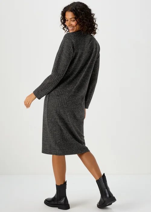 Grey V Neck Ribbed Midi Dress - 8 Image 2