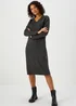 Grey V Neck Ribbed Midi Dress - 8 Image 1