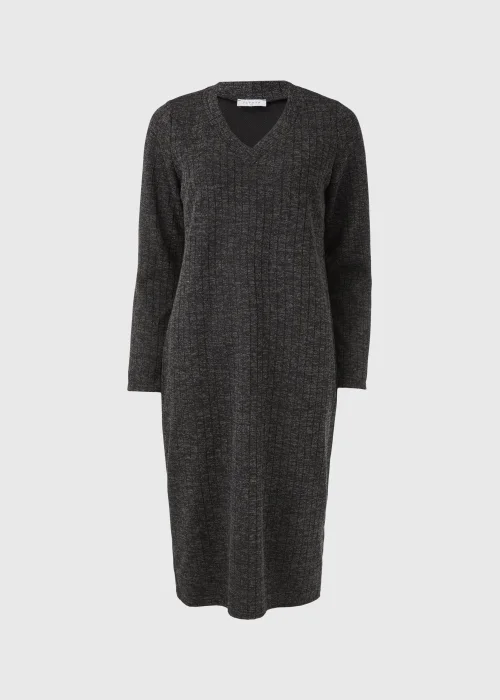 Grey V Neck Ribbed Midi Dress - 8 Image 5