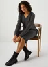 Grey V Neck Ribbed Midi Dress - 8 Image 4