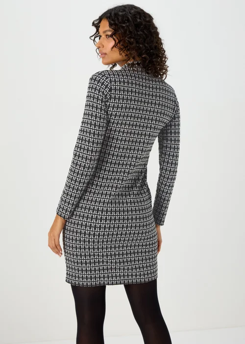 Black Jacquard Long Sleeve Mini Dress - 8 Image 2