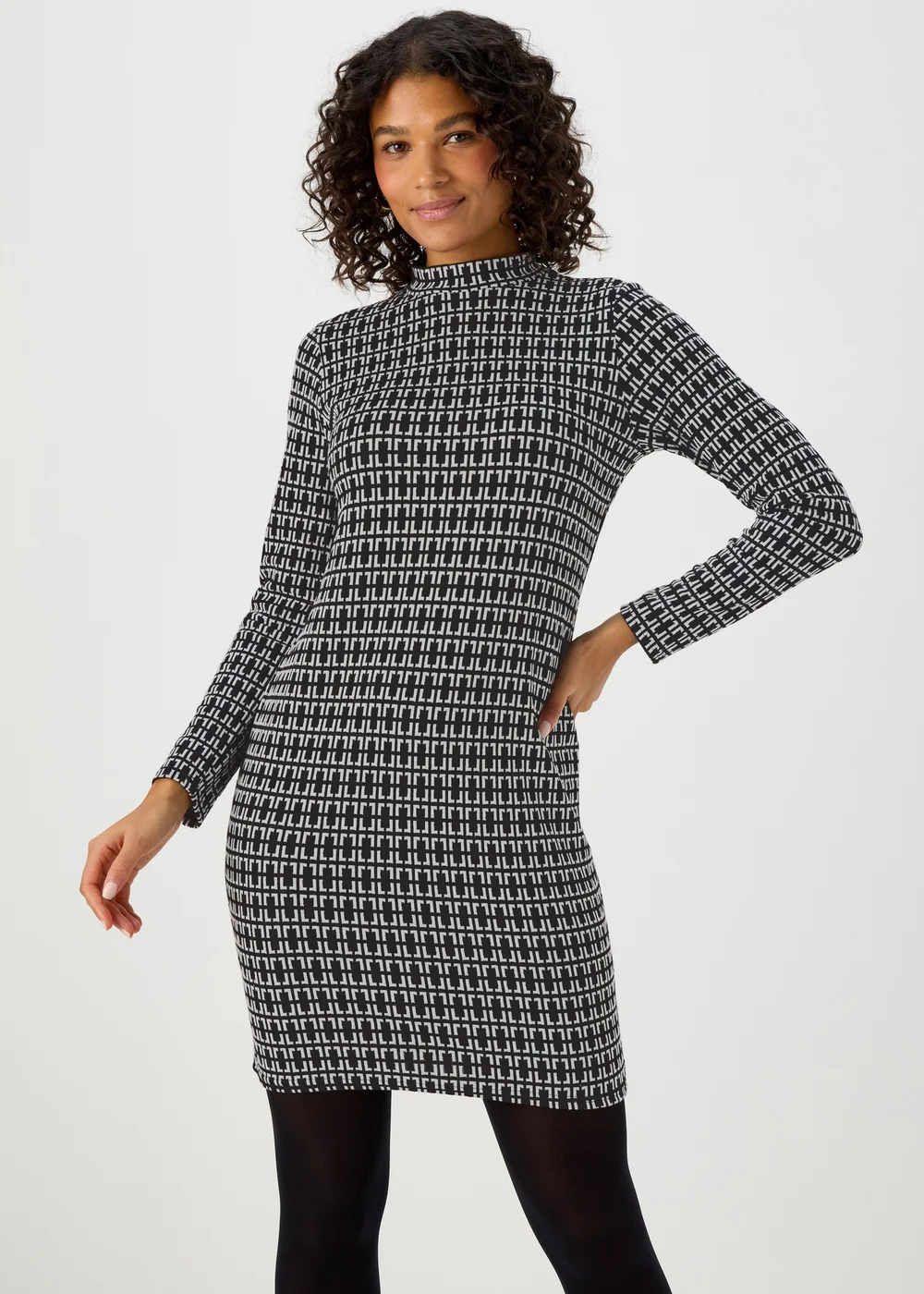 Black Jacquard Long Sleeve Mini Dress - 8 Image 1