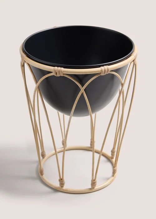 Black Cabana Metal Rattan Planter (27cm x 21cm x 21cm) Image 1