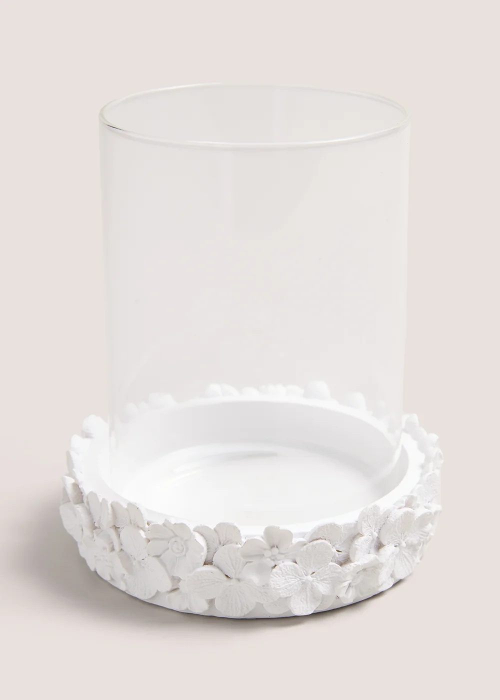 White Floral Hurricane Candle Holder (15.5cm x 11cm x 11cm) Image 1