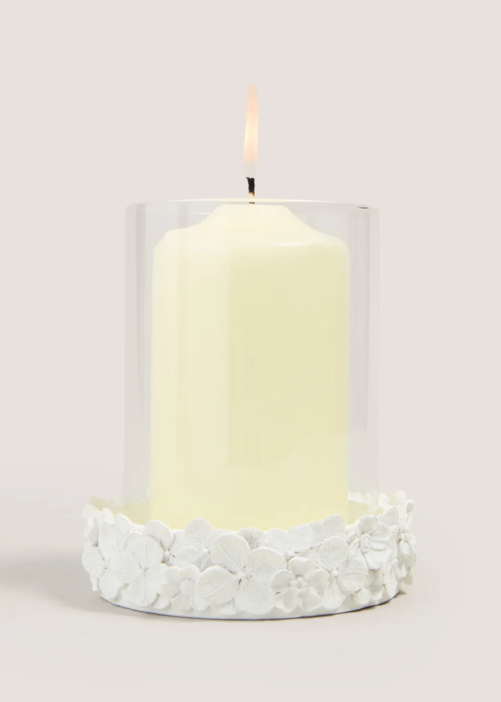 White Floral Hurricane Candle Holder (15.5cm x 11cm x 11cm) Image 2