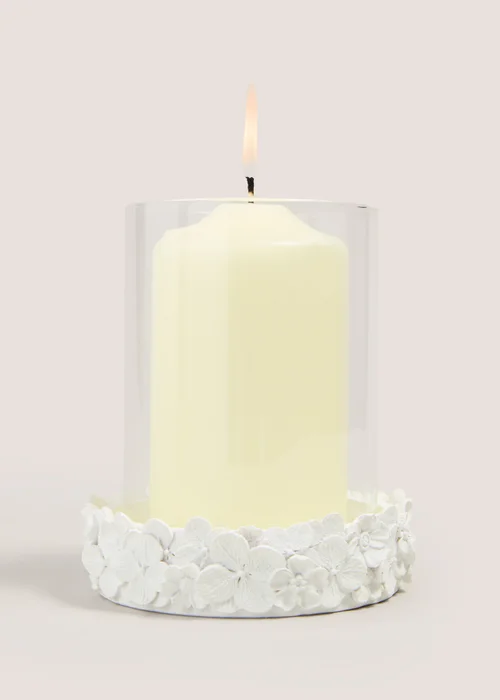 White Floral Hurricane Candle Holder (15.5cm x 11cm x 11cm) Image 2