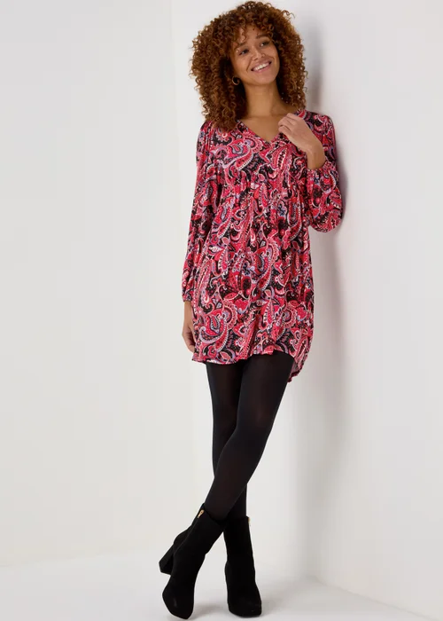 Multicoloured Paisley Print Empire Mini Dress - 8 Image 4