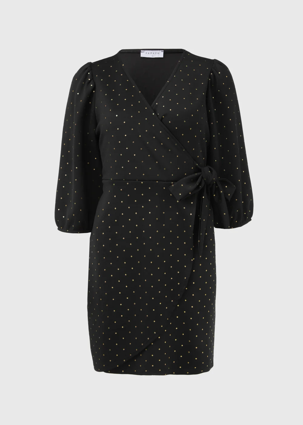 Black & Gold Spot Print Wrap Mini Dress - 8 | Matalan Black & Gold Spot Print Wrap Mini Dress - 8 | Matalan