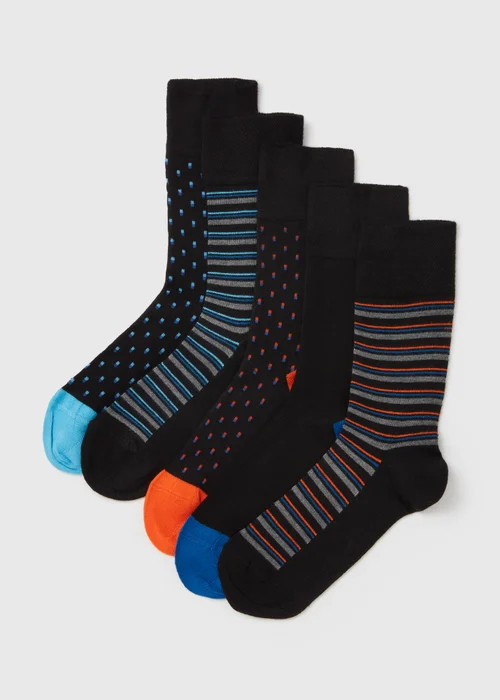 5 Pack Flexi Top Black Patterned Socks - 6-8.5 Image 1
