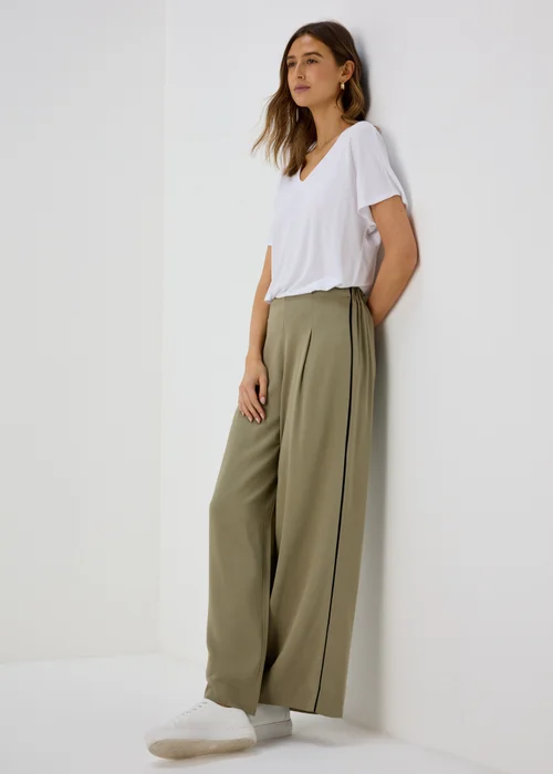 Et Vous Khaki Wide Leg Side Stripe Bottoms - 8 Image 4