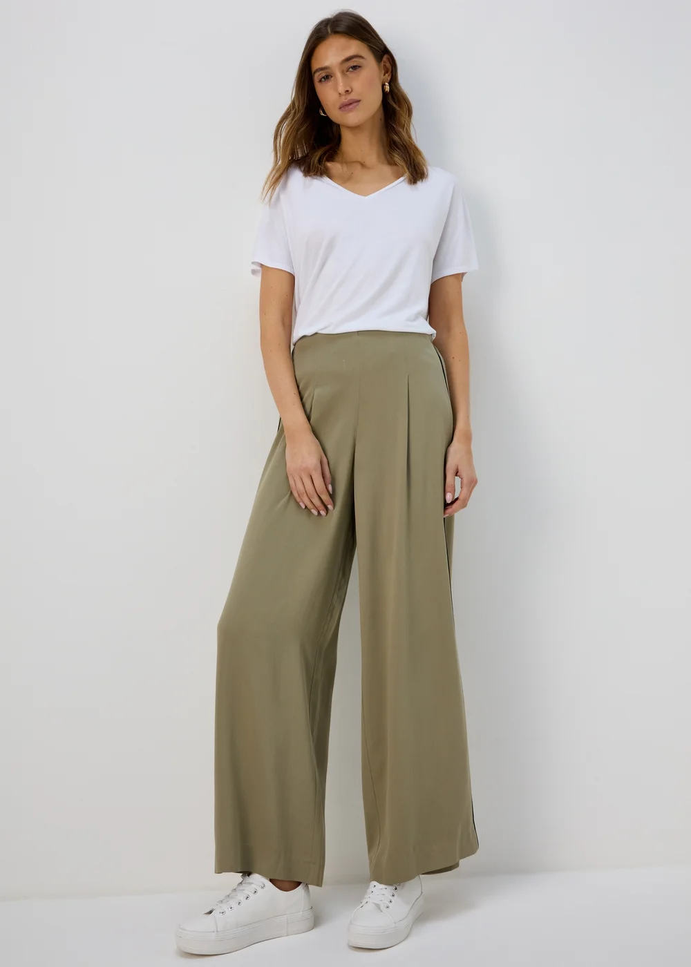 Et Vous Khaki Wide Leg Side Stripe Bottoms - 8 Image 1