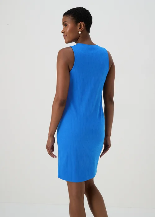 Blue Ribbed Mini Racer Dress - 8 Image 2