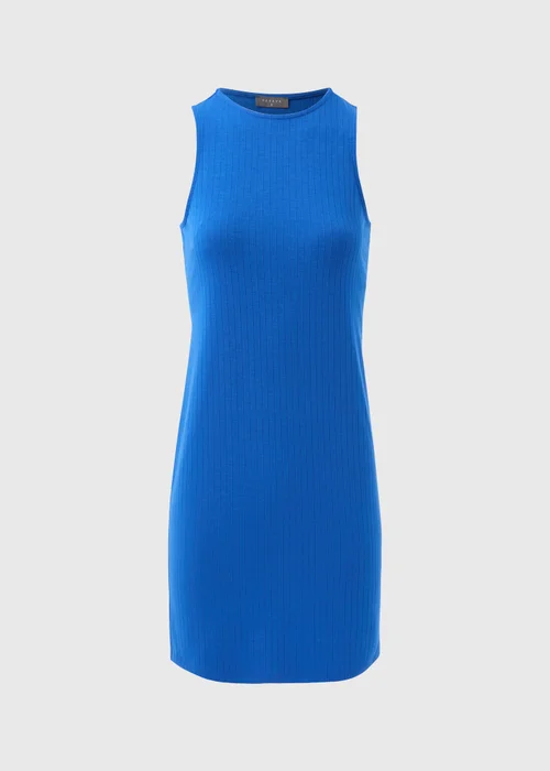 Blue Ribbed Mini Racer Dress - 8 Image 5
