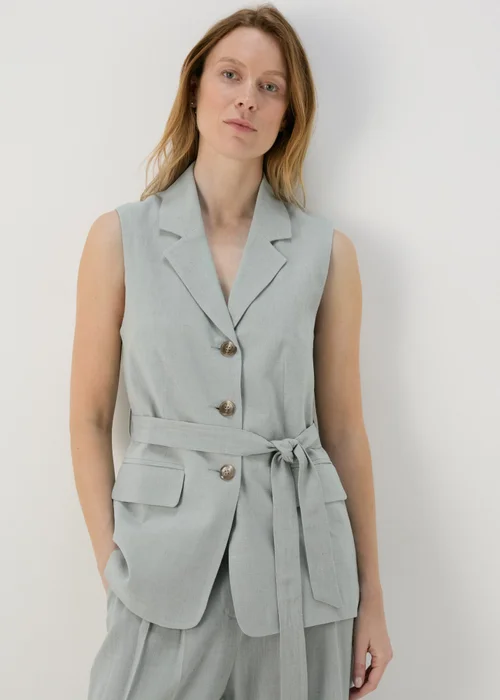 Et Vous Sage Green Belted Linen Waistcoat - 8 Image 1