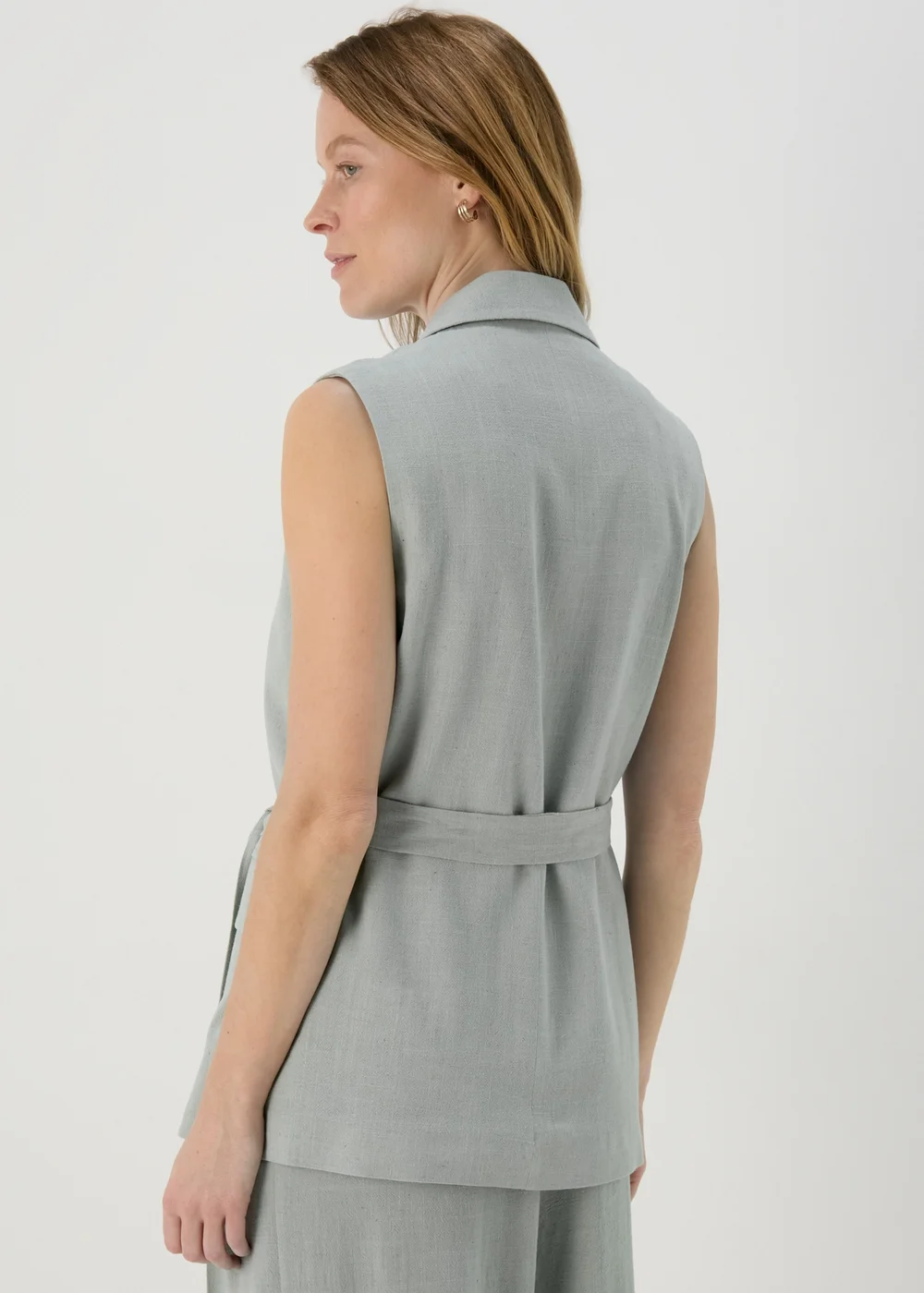 Et Vous Sage Green Belted Linen Waistcoat - 8 Image 2