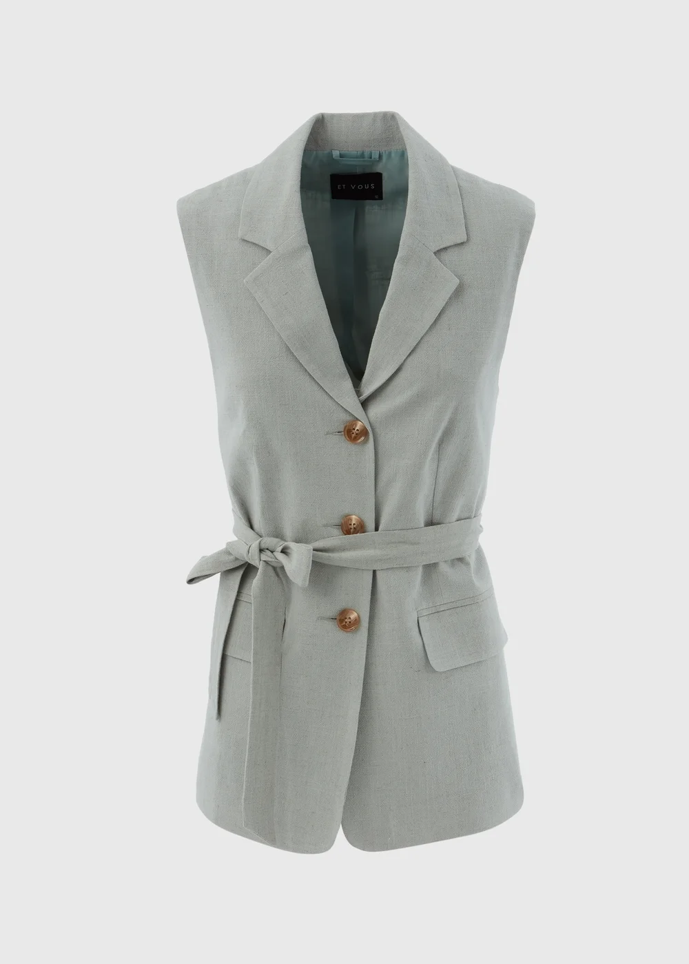 Et Vous Sage Green Belted Linen Waistcoat - 8 Image 5