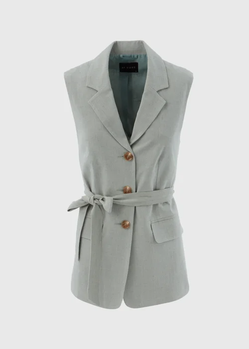 Et Vous Sage Green Belted Linen Waistcoat - 8 Image 5