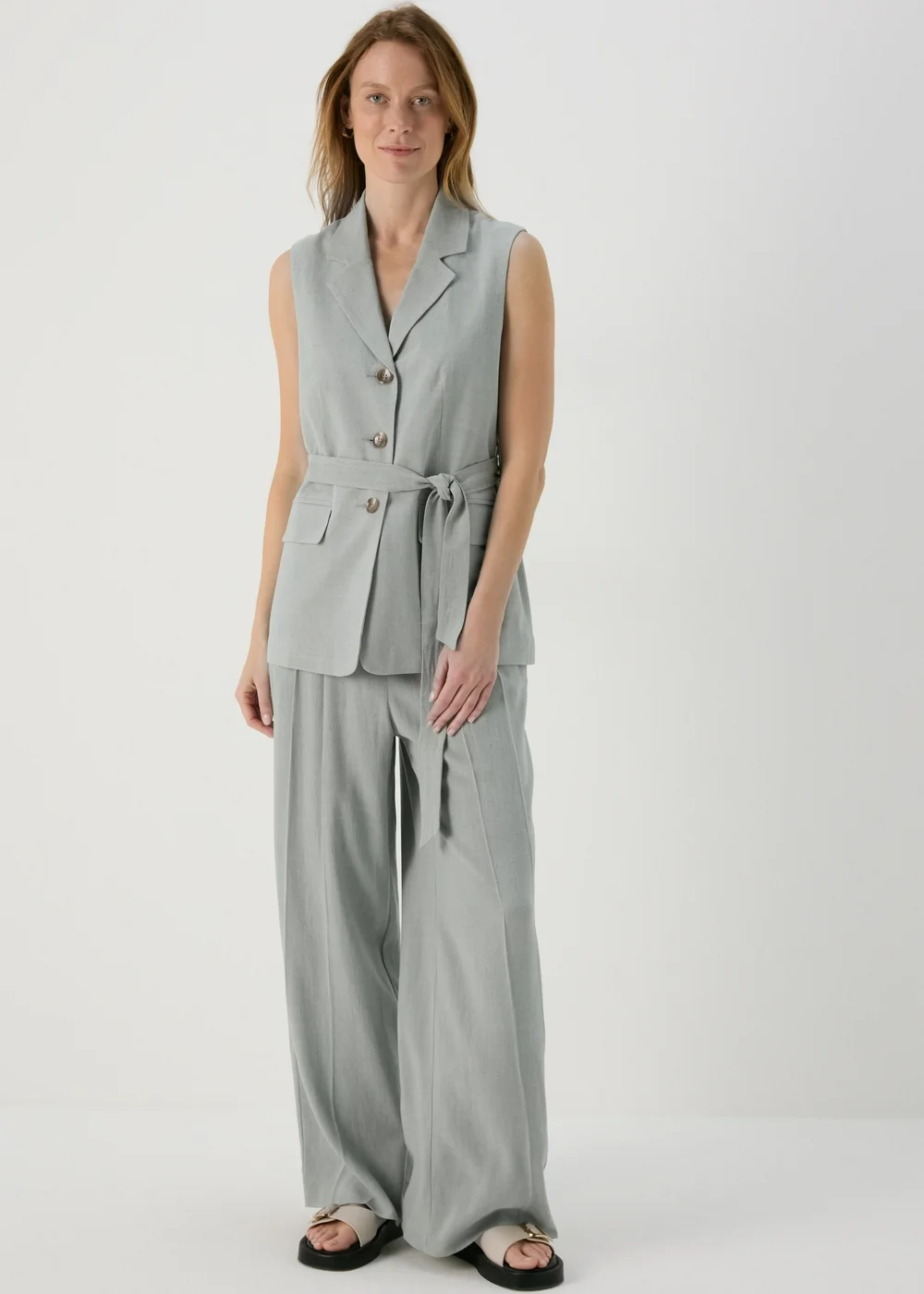 Et Vous Sage Green Belted Linen Waistcoat - 8 Image 4