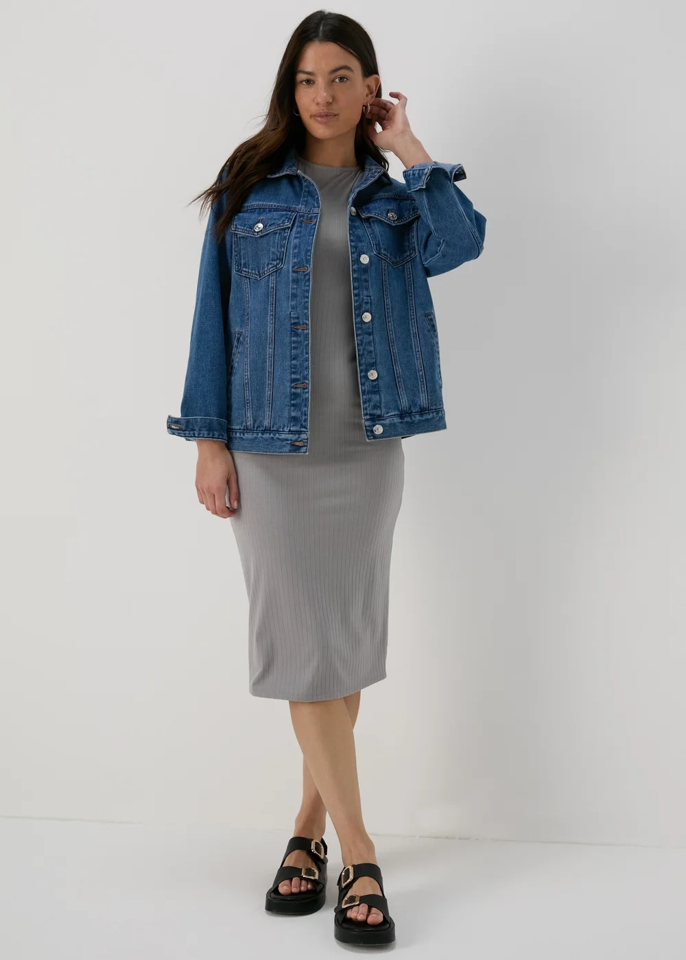 Grey Ribbed Racer Midi Dress - 8 Image 4