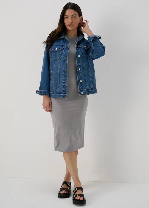 Grey Ribbed Racer Midi Dress - 8 Image 4